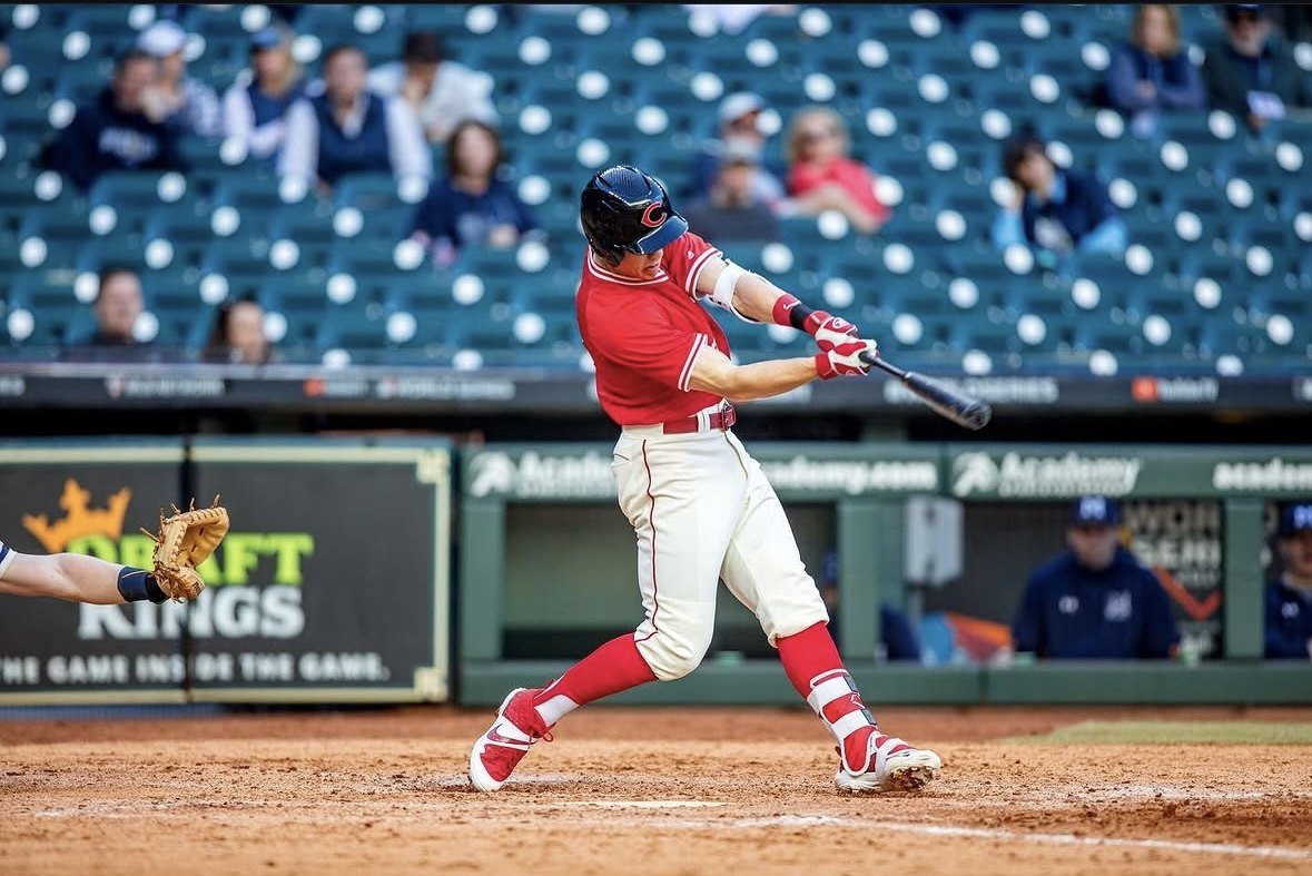 Dusty Stroup swinging for the Mules at Daikin Park